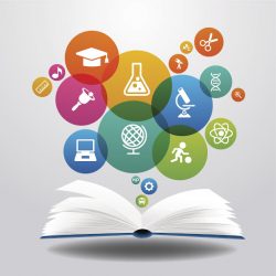 education book with science icons